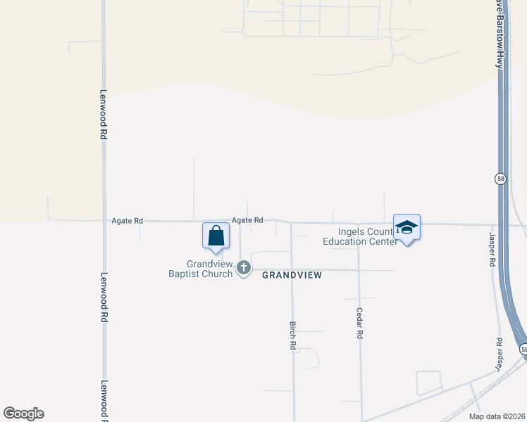 map of restaurants, bars, coffee shops, grocery stores, and more near 25346 Agate Road in Barstow