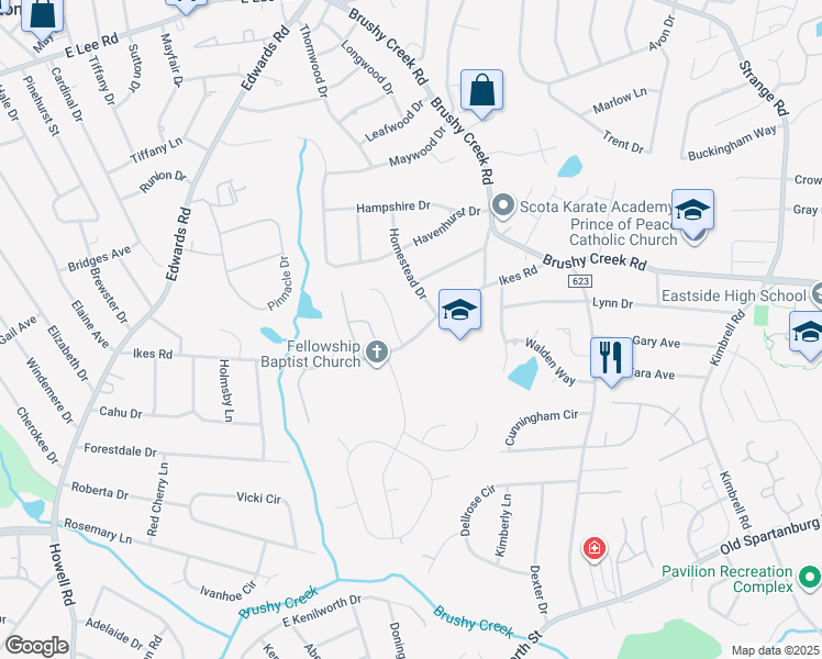 map of restaurants, bars, coffee shops, grocery stores, and more near 701 Ikes Road in Taylors