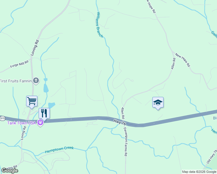 map of restaurants, bars, coffee shops, grocery stores, and more near 575 Williams Branch Drive in Morganton