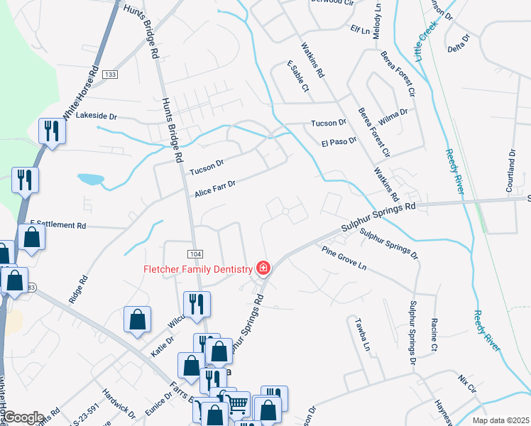 map of restaurants, bars, coffee shops, grocery stores, and more near 6001 Jacks Lookout Road in Greenville