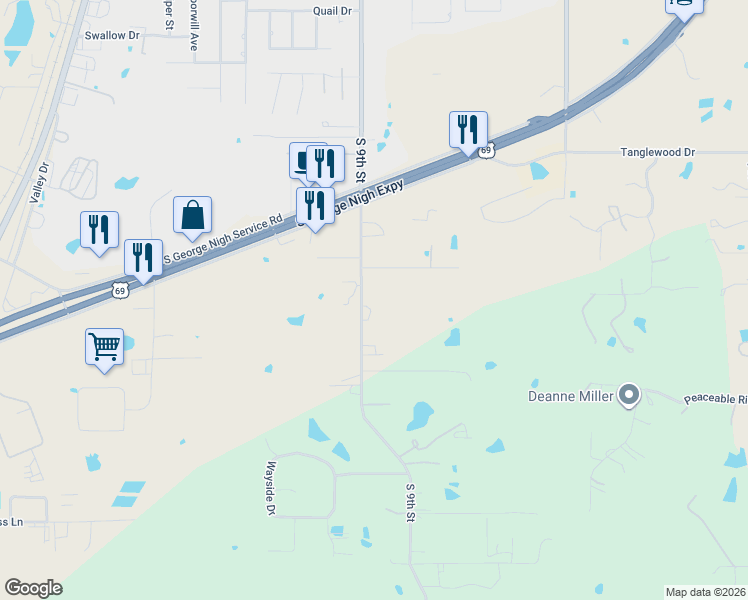 map of restaurants, bars, coffee shops, grocery stores, and more near 3100 Hardy Springs Road in McAlester