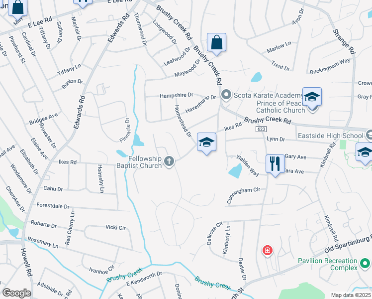 map of restaurants, bars, coffee shops, grocery stores, and more near 701 Ikes Road in Taylors