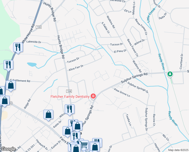 map of restaurants, bars, coffee shops, grocery stores, and more near 6001 Jacks Lookout Road in Greenville