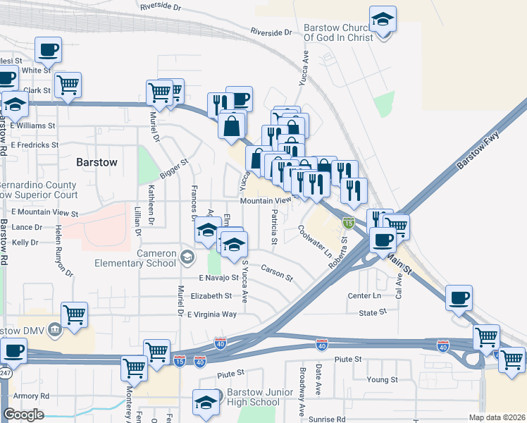 map of restaurants, bars, coffee shops, grocery stores, and more near 640 Stevens Avenue in Barstow
