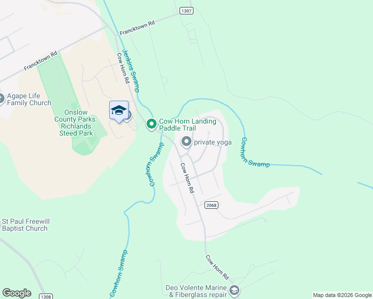 map of restaurants, bars, coffee shops, grocery stores, and more near Prelude Drive in Richlands