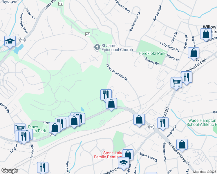 map of restaurants, bars, coffee shops, grocery stores, and more near 1 Meteora Way in Greenville