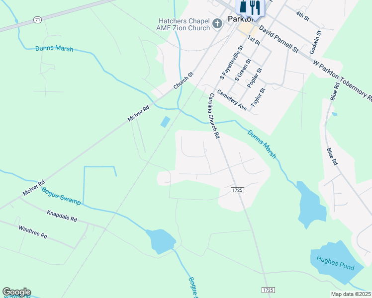 map of restaurants, bars, coffee shops, grocery stores, and more near 142 Apache Drive in Parkton