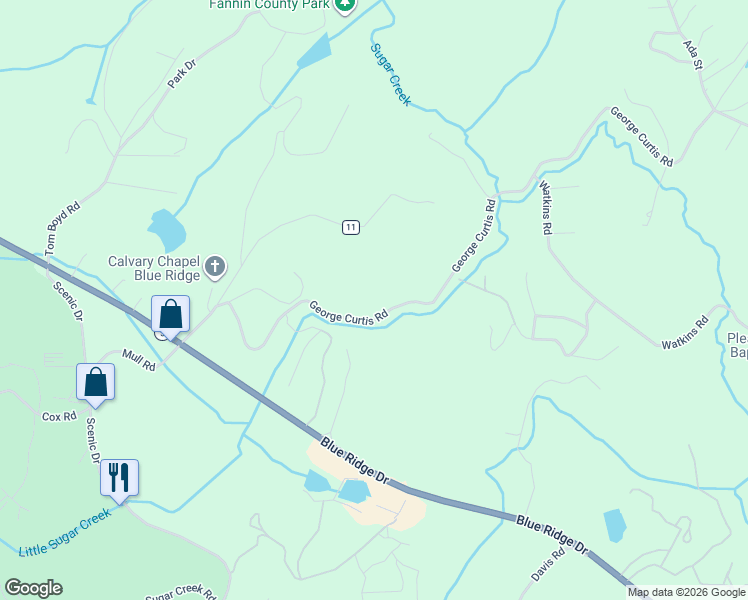 map of restaurants, bars, coffee shops, grocery stores, and more near 725 George Curtis Road in Blue Ridge