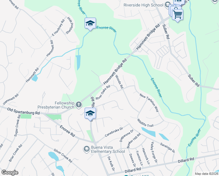 map of restaurants, bars, coffee shops, grocery stores, and more near 210 Cedar Grove Road in Greer
