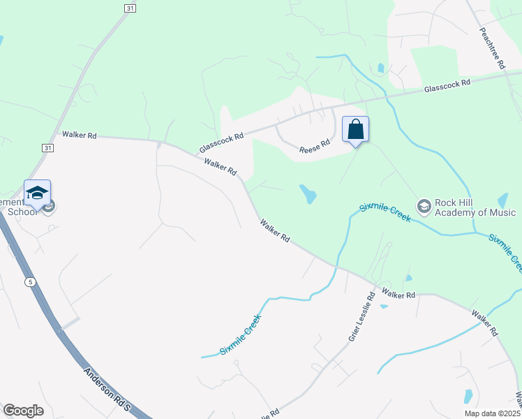 map of restaurants, bars, coffee shops, grocery stores, and more near 3845 Walker Road in Rock Hill