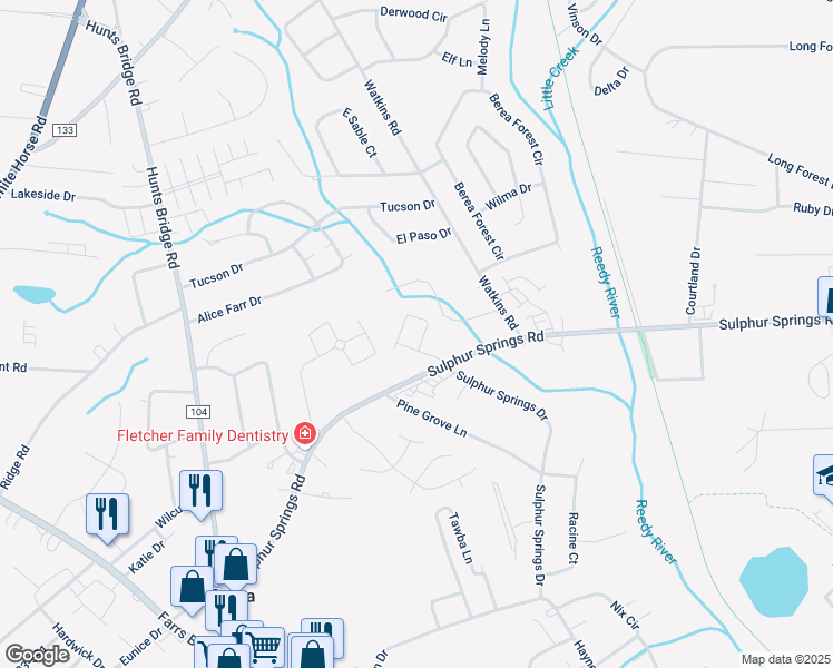 map of restaurants, bars, coffee shops, grocery stores, and more near 410 Sulphur Springs Road in Greenville