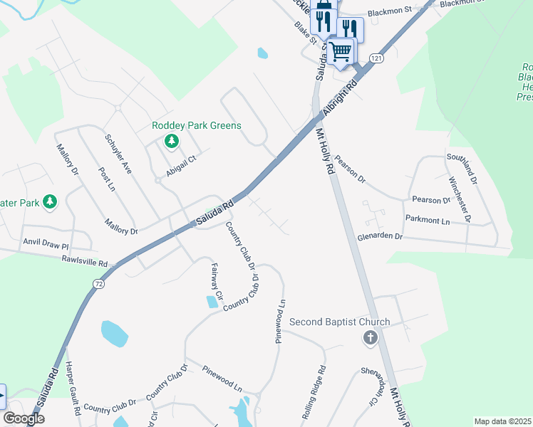 map of restaurants, bars, coffee shops, grocery stores, and more near 161 Country Club Drive in Rock Hill