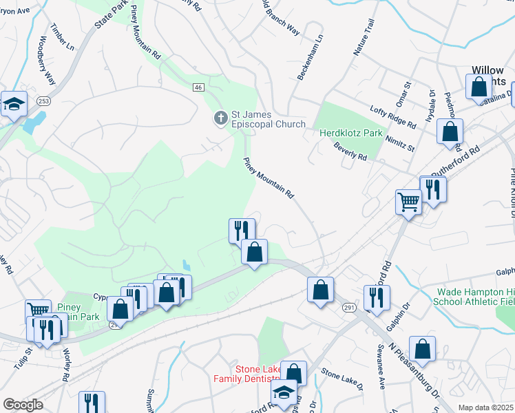 map of restaurants, bars, coffee shops, grocery stores, and more near 200 Claremont Drive in Greenville