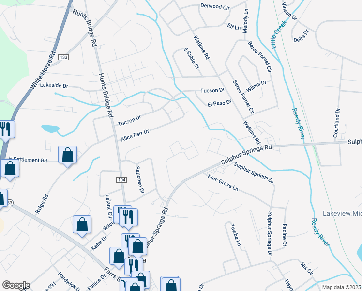 map of restaurants, bars, coffee shops, grocery stores, and more near 412 Sulphur Springs Road in Greenville