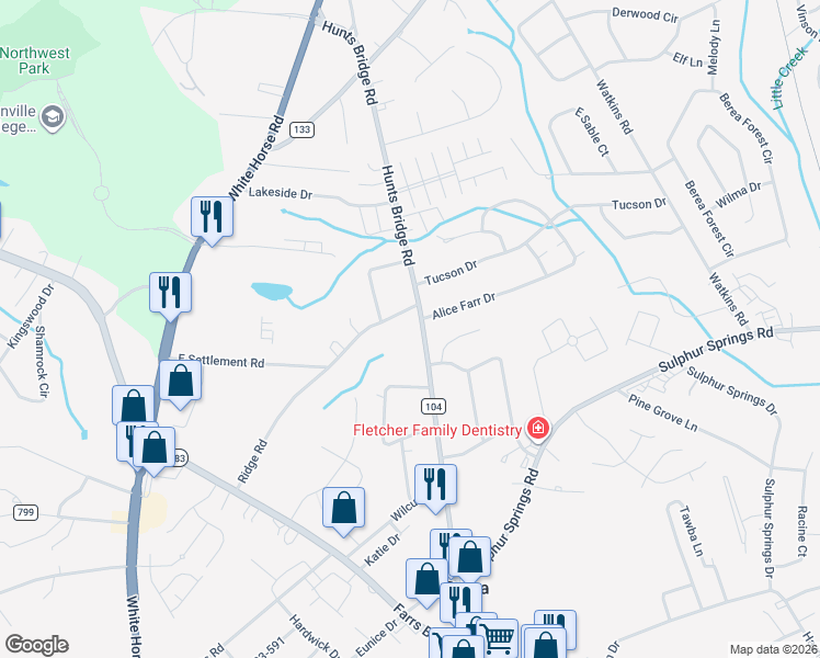 map of restaurants, bars, coffee shops, grocery stores, and more near 217 Hunts Bridge Road in Greenville