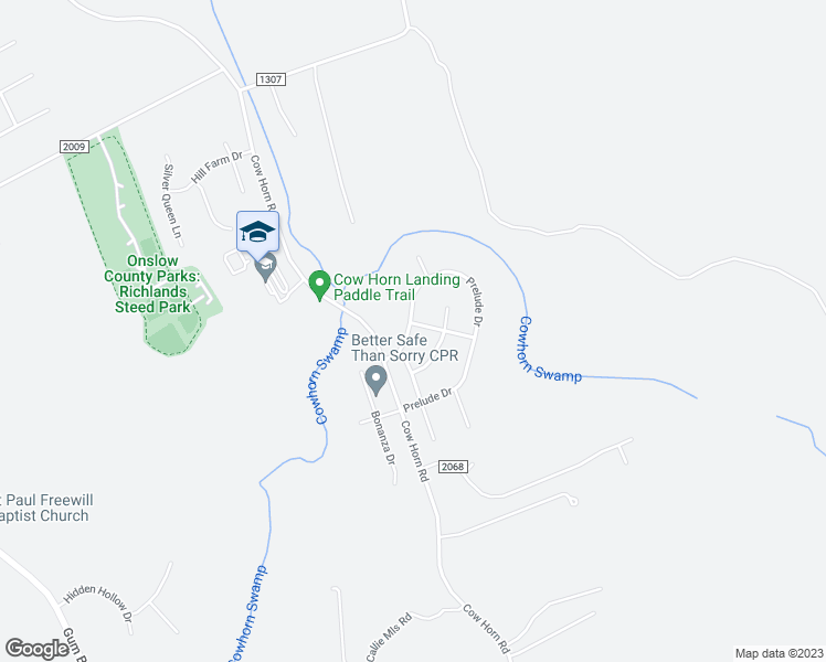 map of restaurants, bars, coffee shops, grocery stores, and more near 108 Prelude Drive in Richlands