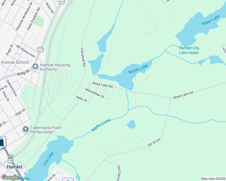 map of restaurants, bars, coffee shops, grocery stores, and more near 1400 Boyd Lake Road in Hamlet