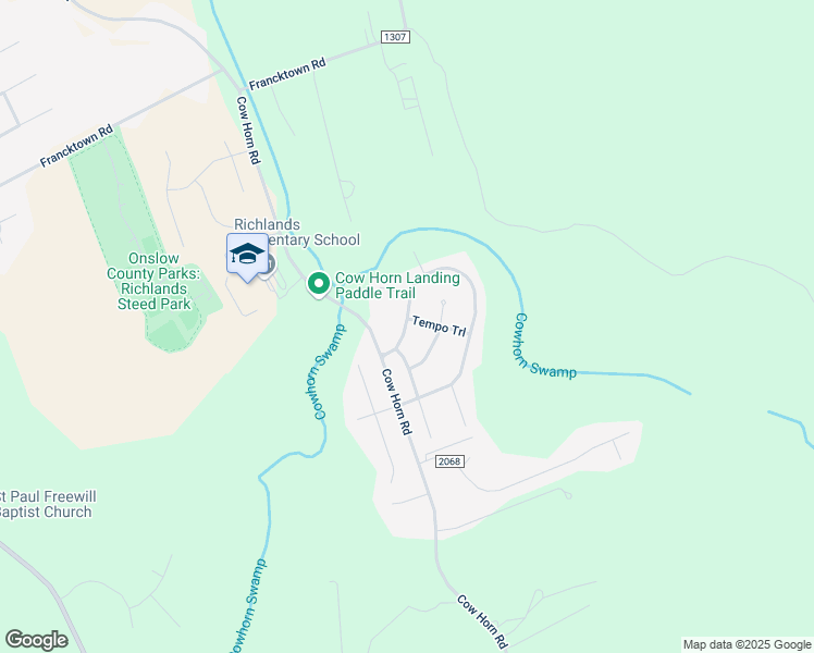 map of restaurants, bars, coffee shops, grocery stores, and more near Prelude Drive in Richlands