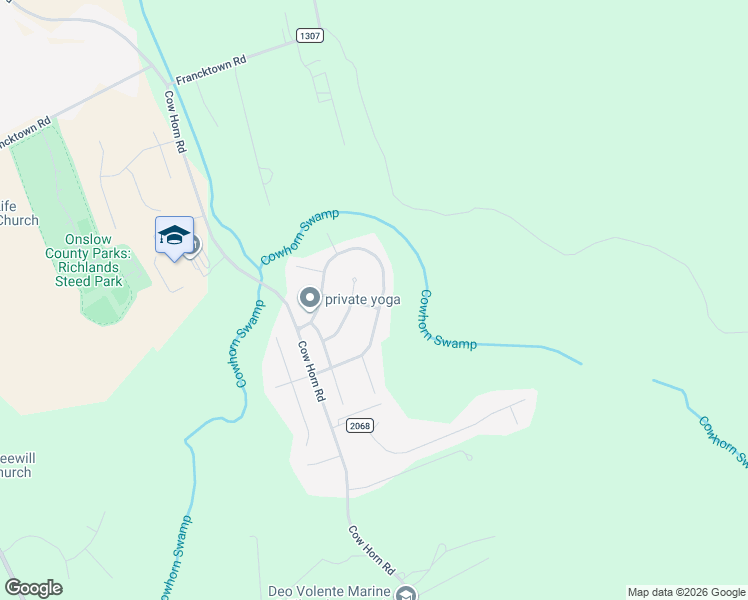 map of restaurants, bars, coffee shops, grocery stores, and more near 141 Prelude Drive in Richlands