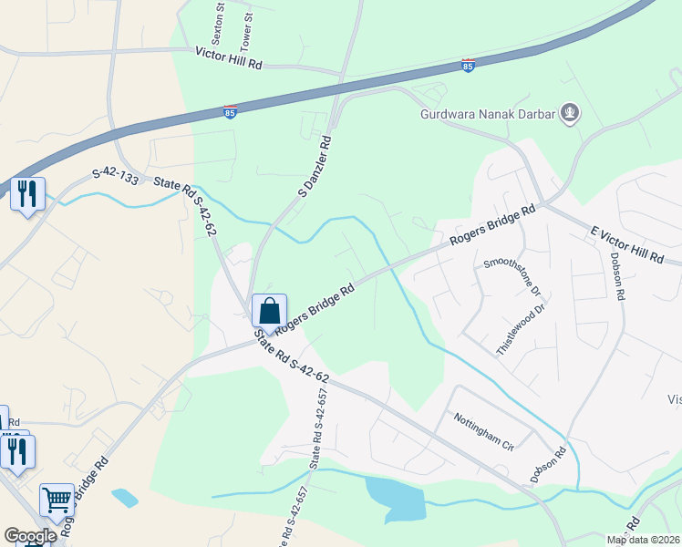 map of restaurants, bars, coffee shops, grocery stores, and more near 950 Rogers Bridge Road in Duncan