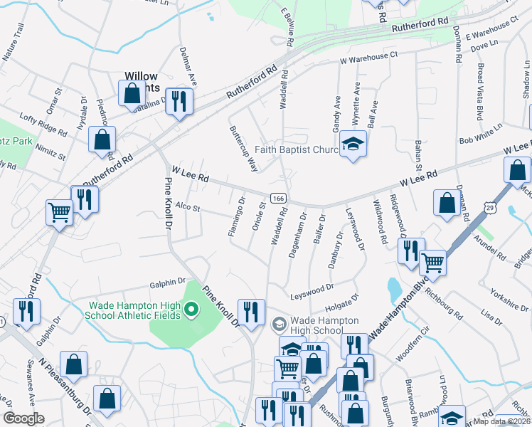map of restaurants, bars, coffee shops, grocery stores, and more near 33 Oriole Street in Greenville