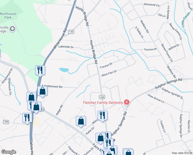 map of restaurants, bars, coffee shops, grocery stores, and more near 402 Hunts Bridge Road in Greenville