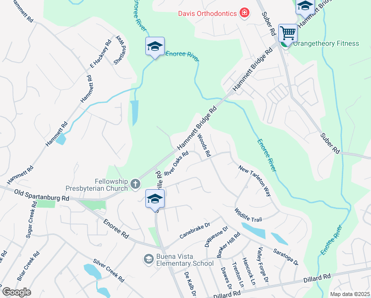 map of restaurants, bars, coffee shops, grocery stores, and more near 105 Swan River Court in Greer