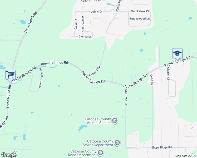 map of restaurants, bars, coffee shops, grocery stores, and more near 2554 Poplar Springs Road in Ringgold