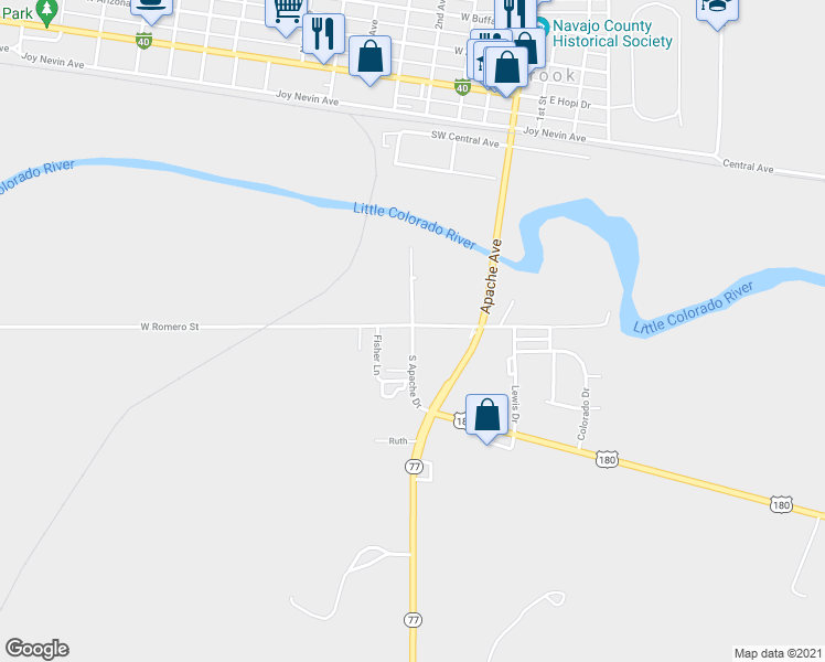 map of restaurants, bars, coffee shops, grocery stores, and more near 711 South Apache Drive in Holbrook