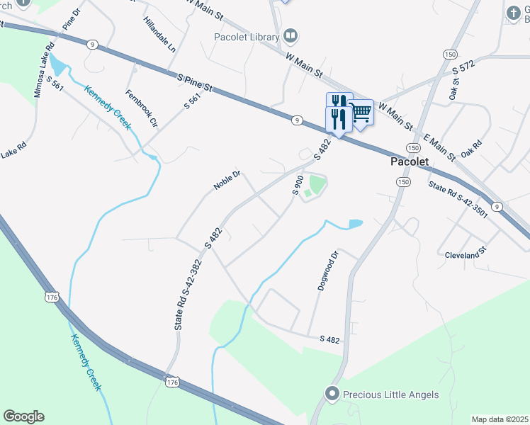 map of restaurants, bars, coffee shops, grocery stores, and more near 313 South 482 in Pacolet