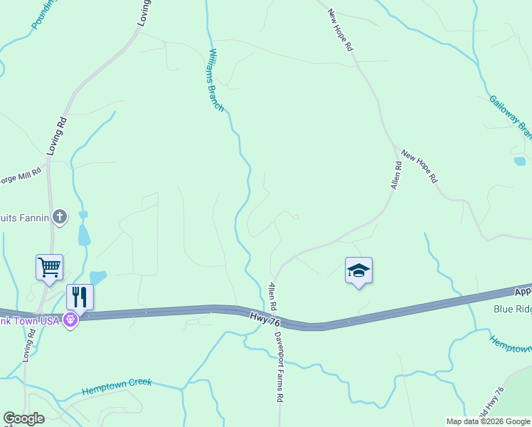 map of restaurants, bars, coffee shops, grocery stores, and more near 236 Williams Branch Drive in Morganton