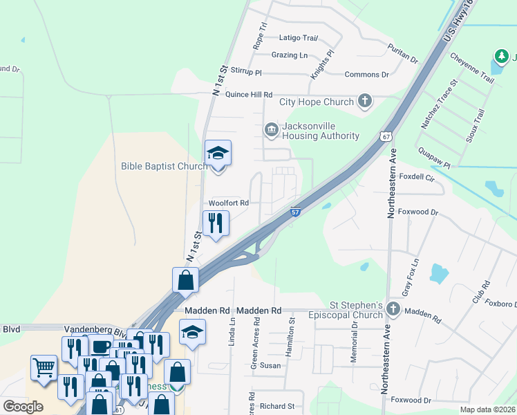 map of restaurants, bars, coffee shops, grocery stores, and more near 138 Pine Meadow South in Jacksonville