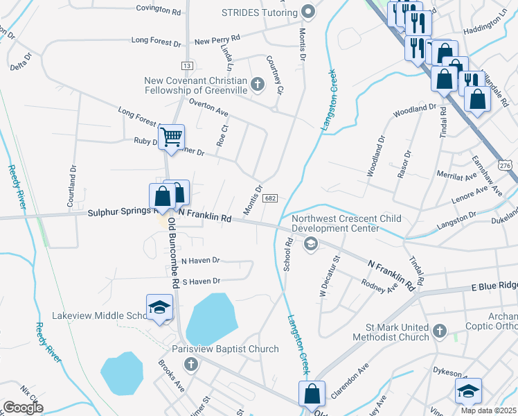 map of restaurants, bars, coffee shops, grocery stores, and more near 3 State Road S-23-682 in Greenville