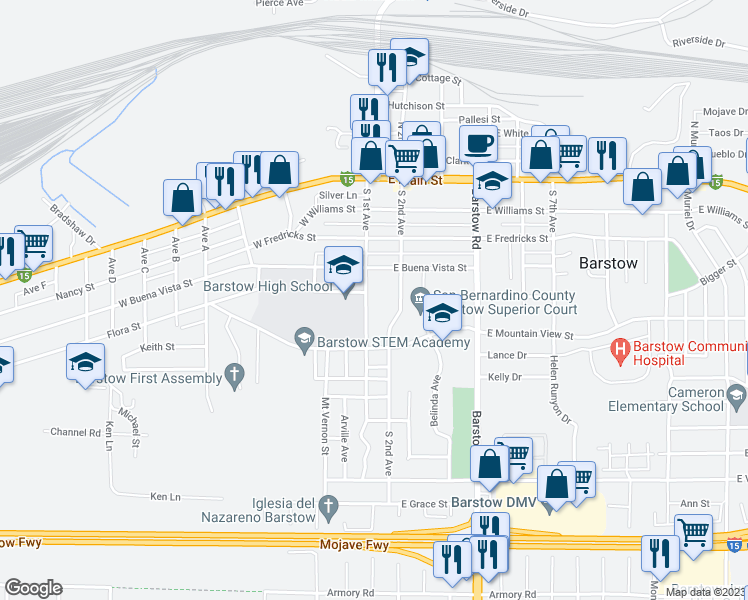 map of restaurants, bars, coffee shops, grocery stores, and more near 425 South 1st Avenue in Barstow