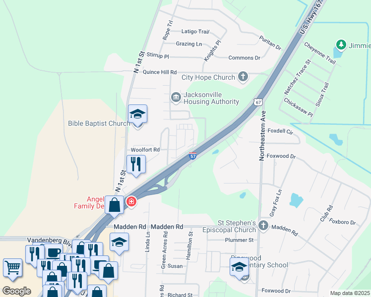 map of restaurants, bars, coffee shops, grocery stores, and more near 3000 John Harden Drive in Jacksonville