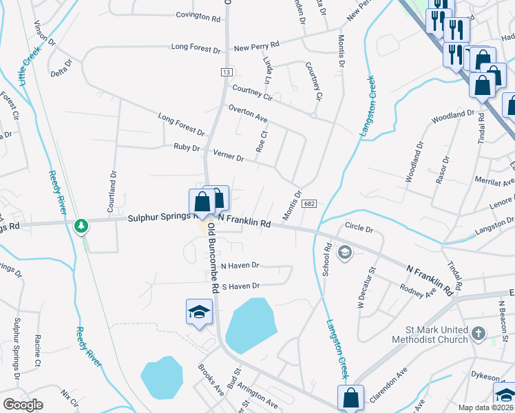 map of restaurants, bars, coffee shops, grocery stores, and more near 12 Paris Creek Court in Greenville