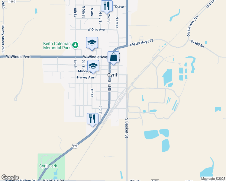 map of restaurants, bars, coffee shops, grocery stores, and more near 106 Looking Glass Way in Cyril