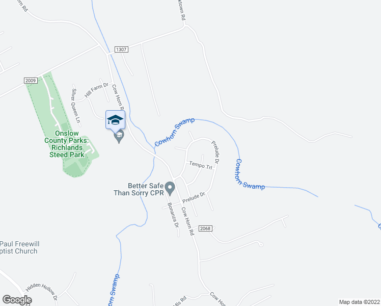 map of restaurants, bars, coffee shops, grocery stores, and more near 114 Prelude Drive in Richlands