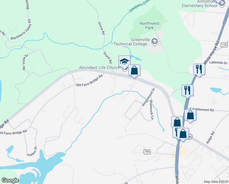 map of restaurants, bars, coffee shops, grocery stores, and more near 17 Hughes Road in Greenville