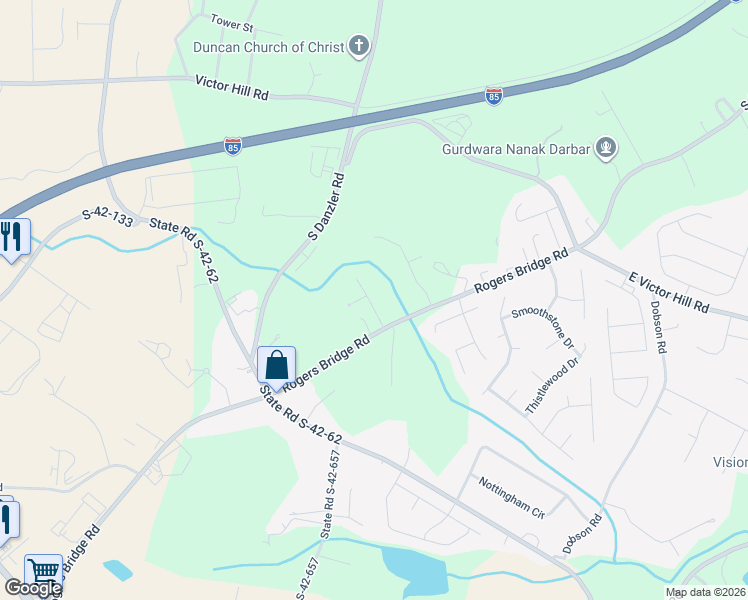 map of restaurants, bars, coffee shops, grocery stores, and more near 955 Rogers Bridge Road in Duncan