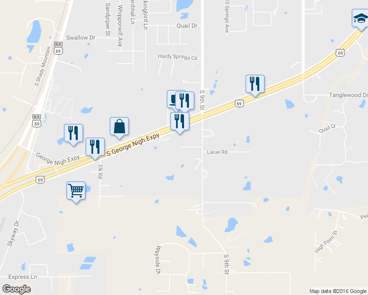map of restaurants, bars, coffee shops, grocery stores, and more near 706 Cedar Ridge Drive in McAlester
