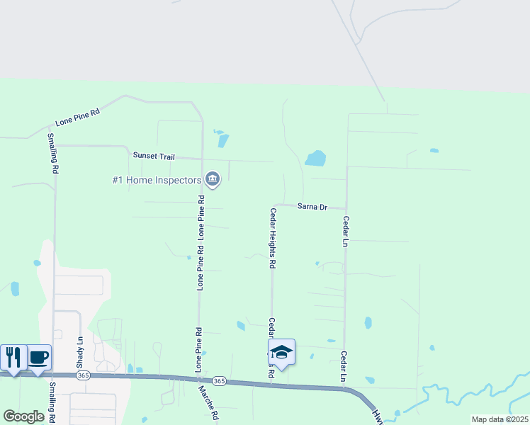 map of restaurants, bars, coffee shops, grocery stores, and more near 15309 Cedar Heights Road in North Little Rock