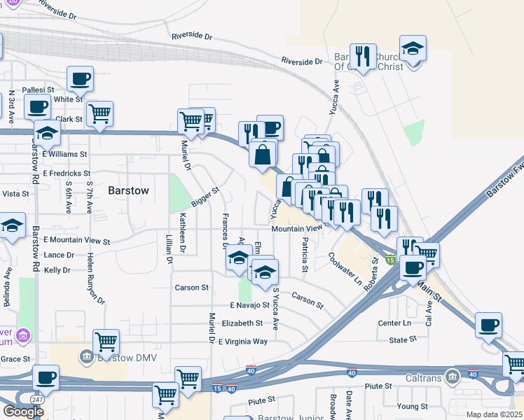 map of restaurants, bars, coffee shops, grocery stores, and more near 550 Yucca Avenue in Barstow