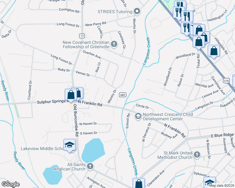 map of restaurants, bars, coffee shops, grocery stores, and more near 3 State Road S-23-682 in Greenville