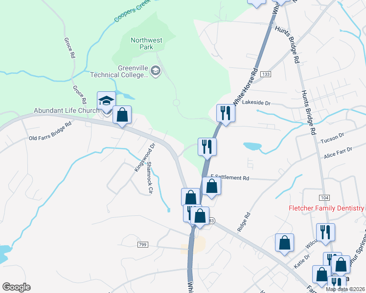 map of restaurants, bars, coffee shops, grocery stores, and more near 1039 West Duncan Road in Greenville