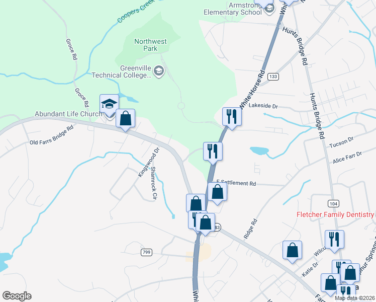 map of restaurants, bars, coffee shops, grocery stores, and more near 1039 West Duncan Road in Greenville