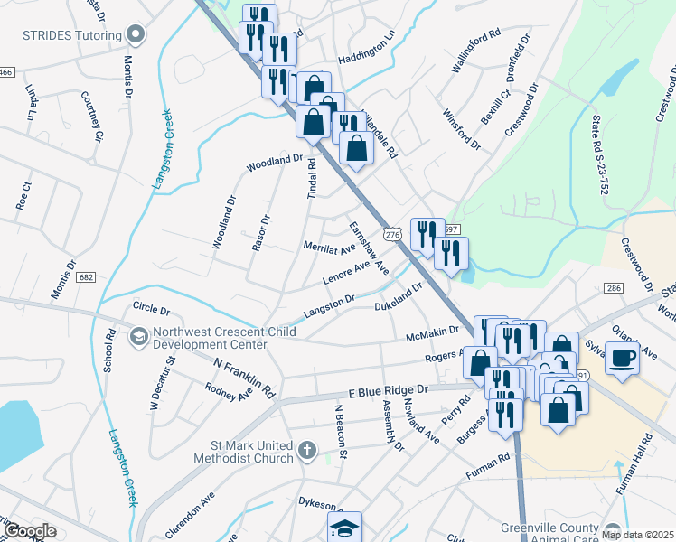 map of restaurants, bars, coffee shops, grocery stores, and more near 114 Lenore Avenue in Greenville