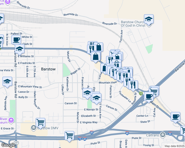 map of restaurants, bars, coffee shops, grocery stores, and more near 550 Yucca Avenue in Barstow