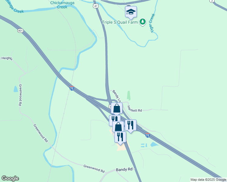 map of restaurants, bars, coffee shops, grocery stores, and more near 815 Bandy Lane in Tunnel Hill