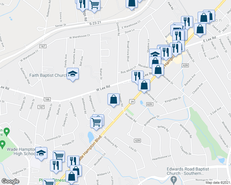 map of restaurants, bars, coffee shops, grocery stores, and more near 5 Donnan Road in Taylors